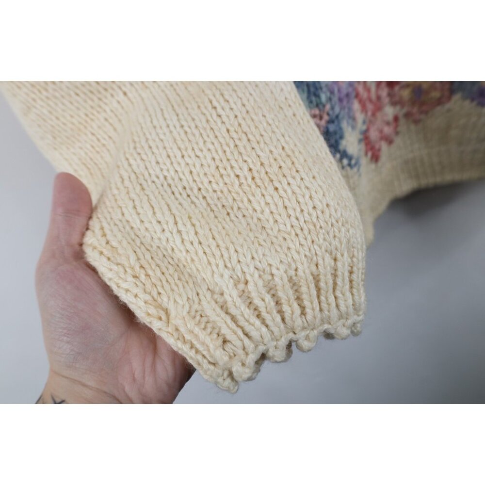 Deadstock Vintage 90s Streetwear Womens Medium Hand Knit Flower Floral Sweater - Picture 8 of 15